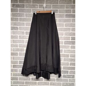 Vintage 90s Victor Costa Satin Ruffle Pleated Black Maxi Elegant Skirt‎ Size 12